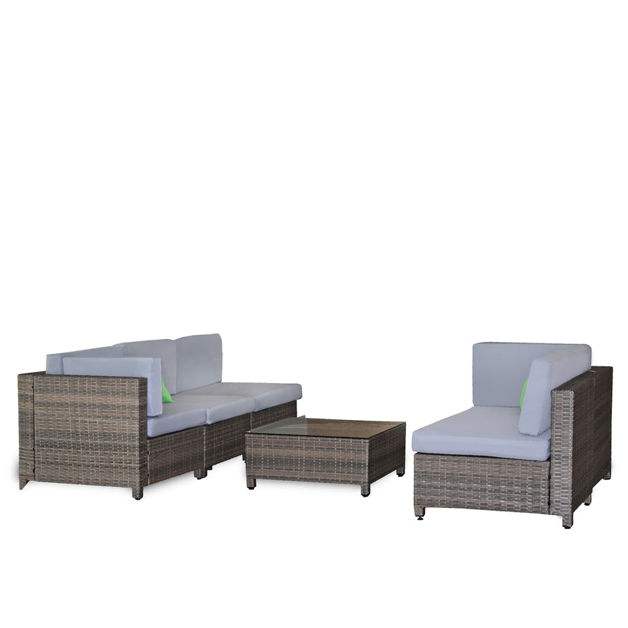 5 Piece Outdoor Sofa Set Rattan Oatmeal Black Patio Garden Lounge