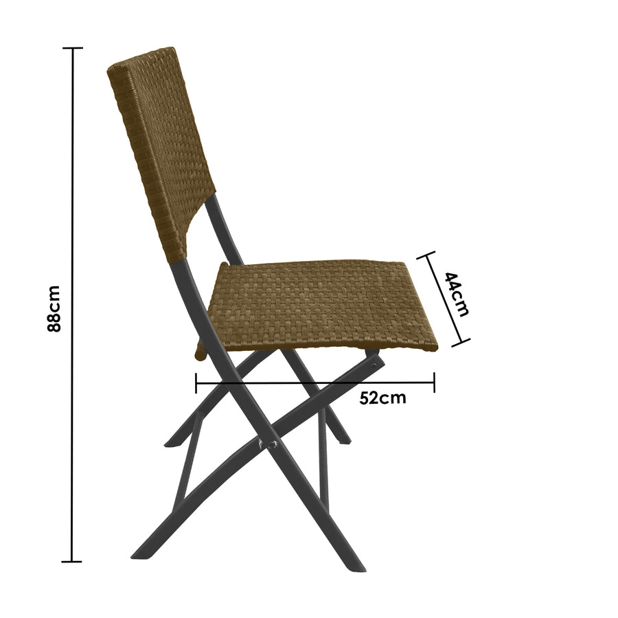 Outdoor 3 Piece Foldable Rattan Coffee Table Set Garden Patio - Oatmeal