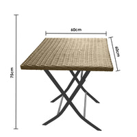 Outdoor 3 Piece Foldable Rattan Coffee Table Set Garden Patio - Oatmeal