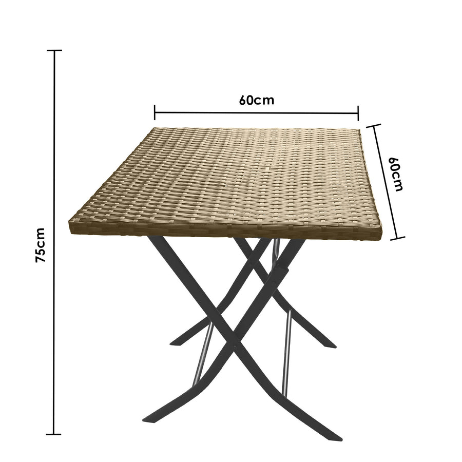 Outdoor 3 Piece Foldable Rattan Coffee Table Set Garden Patio - Oatmeal