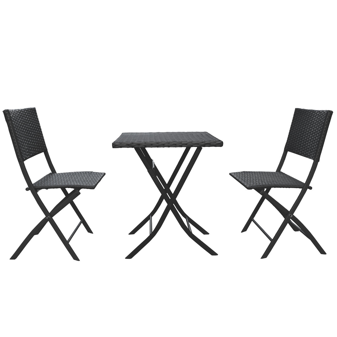 Furniture Outdoor 3 Piece Foldable Rattan Coffee Table Set Garden Patio - Black