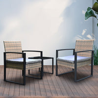 Outdoor 3 Piece Wicker Rattan Patio Set Garden Patio Home - Oatmeal and Grey