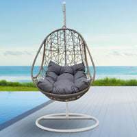 Rocking Egg Chair Swing Lounge Hammock Pod Wicker Curved - Oatmeal and Grey