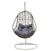 Rocking Egg Chair Swing Lounge Hammock Pod Wicker Curved - Oatmeal and Grey