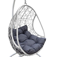 Rocking Egg Chair Swing Lounge Hammock Pod Wicker Curved - White and Grey