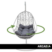 Rocking Egg Chair Swing Lounge Hammock Pod Wicker Curved - White and Grey