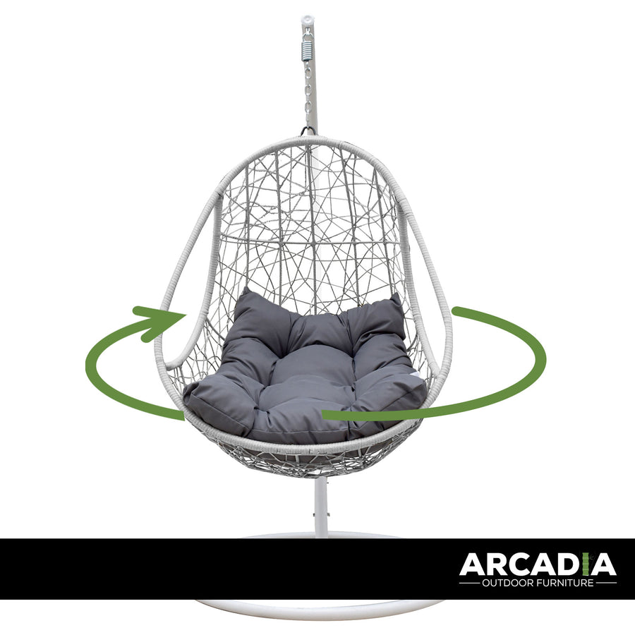 Rocking Egg Chair Swing Lounge Hammock Pod Wicker Curved - White and Grey