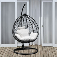 Rocking Egg Chair Outdoor Wicker Rattan Patio Garden Tear Drop - Black and Cream