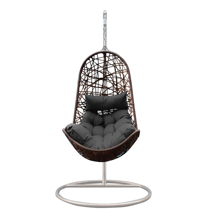 Hanging Basket Egg Chair Outdoor Wicker Rattan Patio Garden - Oatmeal and Grey