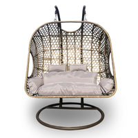 2 Seater Rocking Egg Chair Outdoor Wicker Rattan Patio Garden - Oatmeal and Grey