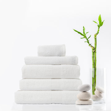 5 Piece Cotton Bamboo Towel Set 450GSM - White