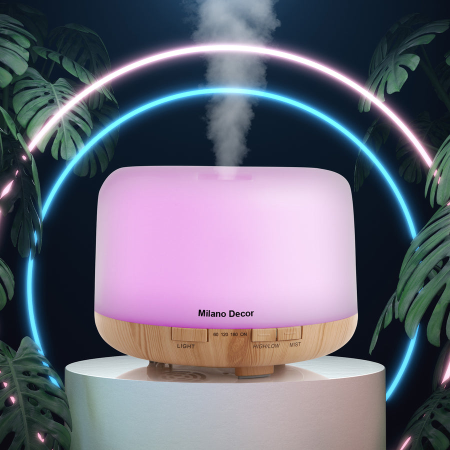 Mood Light Diffuser 500ml Ultrasonic Humidifier With 3 Pack Oils - Light Wood