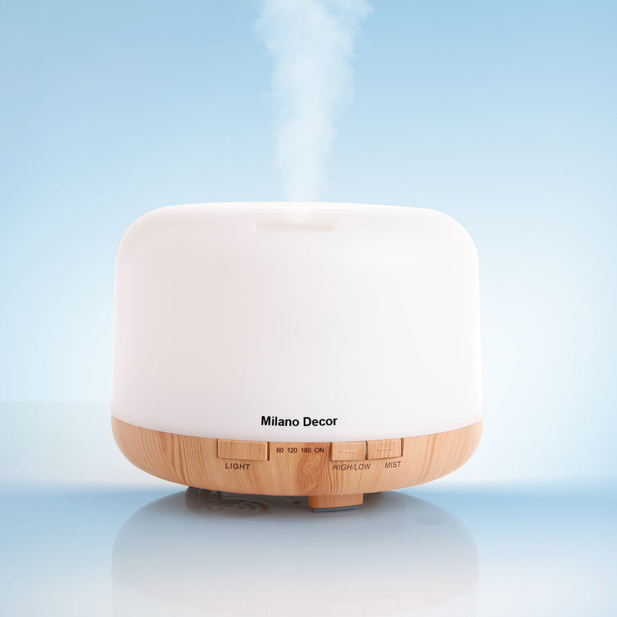 Mood Light Diffuser 500ml Ultrasonic Humidifier With 3 Pack Oils - Light Wood