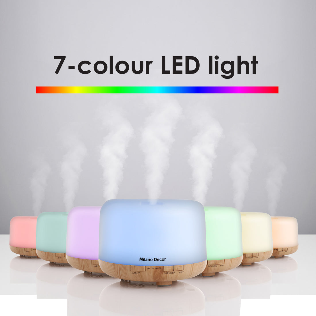 Mood Light Diffuser 500ml Ultrasonic Humidifier With 3 Pack Oils - Light Wood