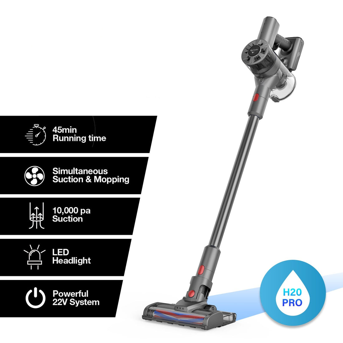 H20 PRO Wet Mop 2-IN-1 Cordless Stick Vacuum Cleaner Handheld Recharge - Grey