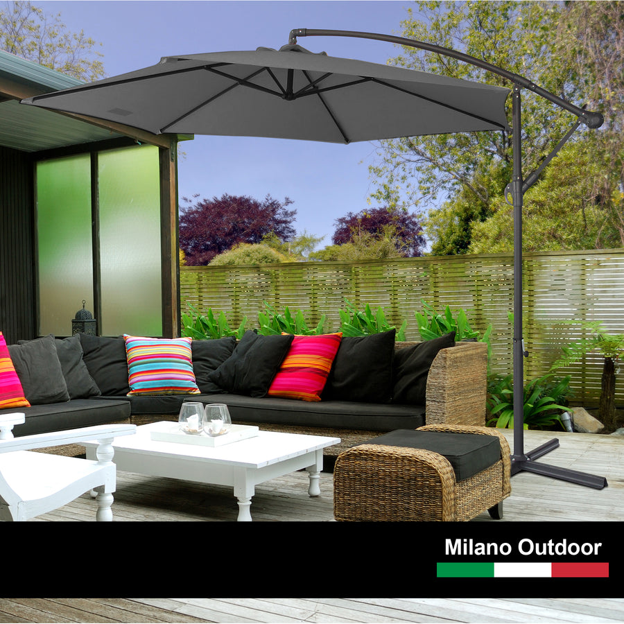 3M Outdoor Umbrella Cantilever With Protective Cover Patio Garden Shade - Charcoal