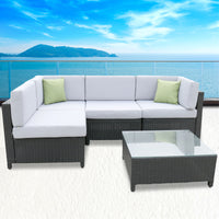 5 Piece Wicker Rattan Sofa Set Black Grey Outdoor Lounge Patio Furniture