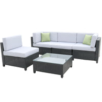 5 Piece Wicker Rattan Sofa Set Black Grey Outdoor Lounge Patio Furniture