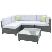 5 Piece Wicker Rattan Sofa Set Black Grey Outdoor Lounge Patio Furniture