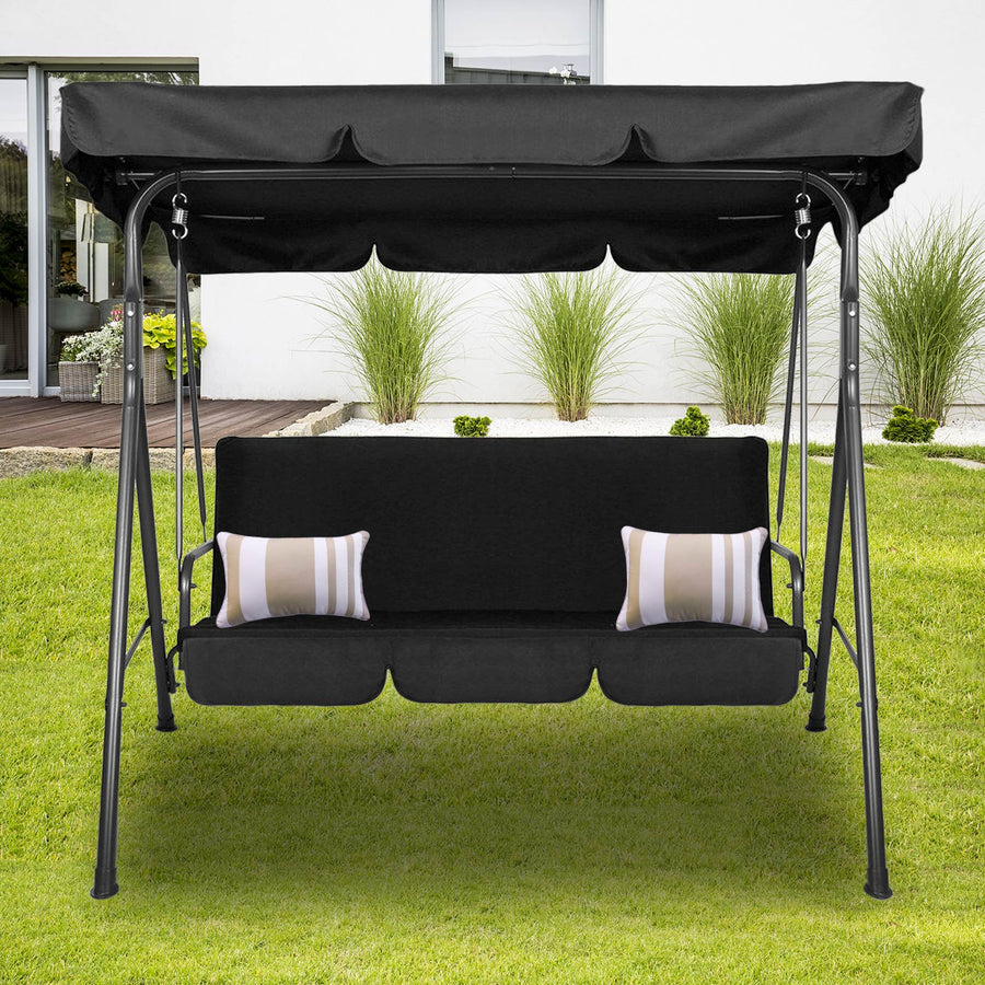 Outdoor Swing Bench Seat Chair Canopy Furniture 3 Seater Garden Hammock - Black