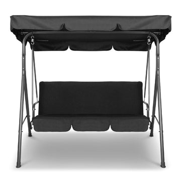 Outdoor Swing Bench Seat Chair Canopy Furniture 3 Seater Garden Hammock - Black