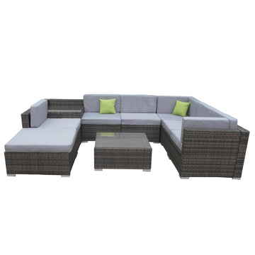 9 Piece Wicker Rattan Sofa Set Oatmeal Grey Outdoor Lounge Furniture