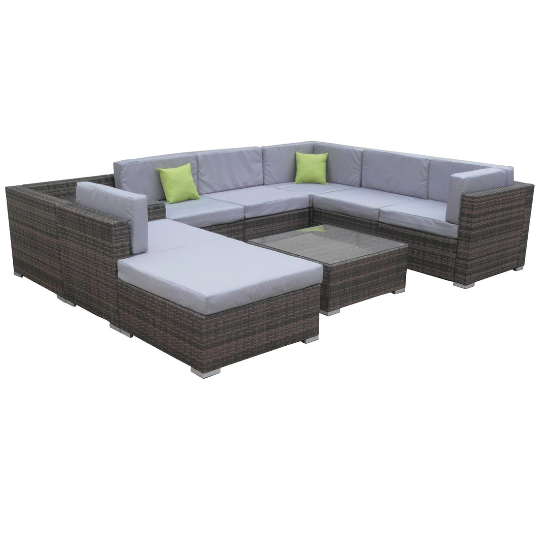 9 Piece Wicker Rattan Sofa Set Oatmeal Grey Outdoor Lounge Furniture