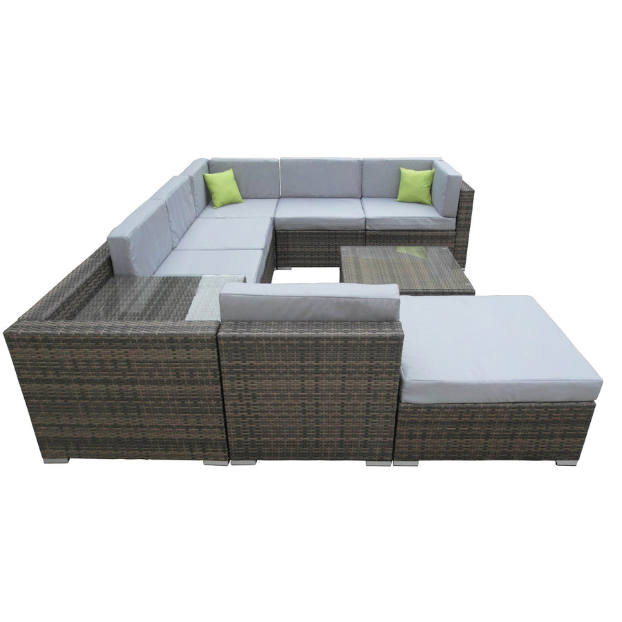 9 Piece Wicker Rattan Sofa Set Oatmeal Grey Outdoor Lounge Furniture