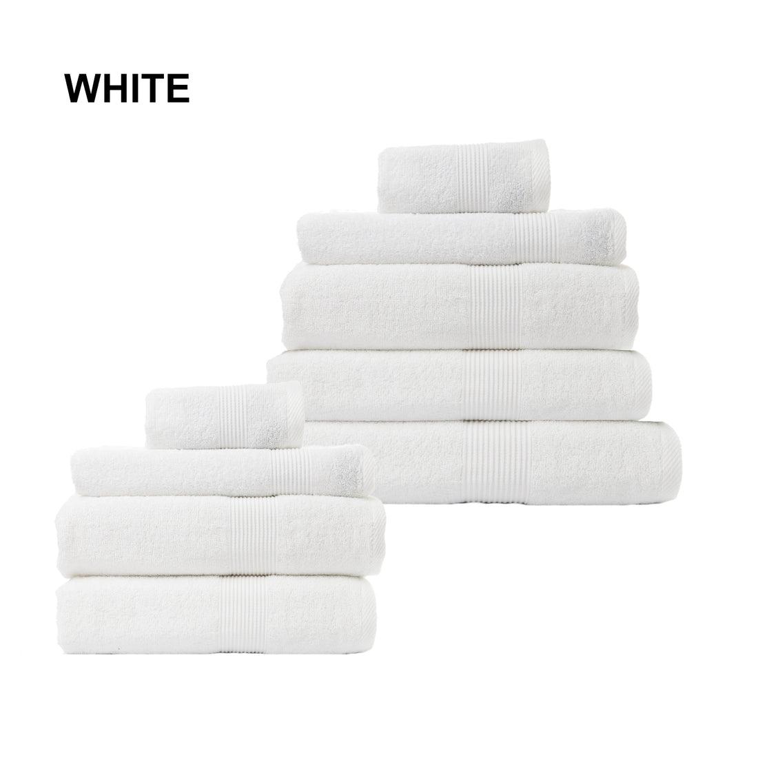 9 Piece Cotton Bamboo Towel Bundle Set 450GSM - White