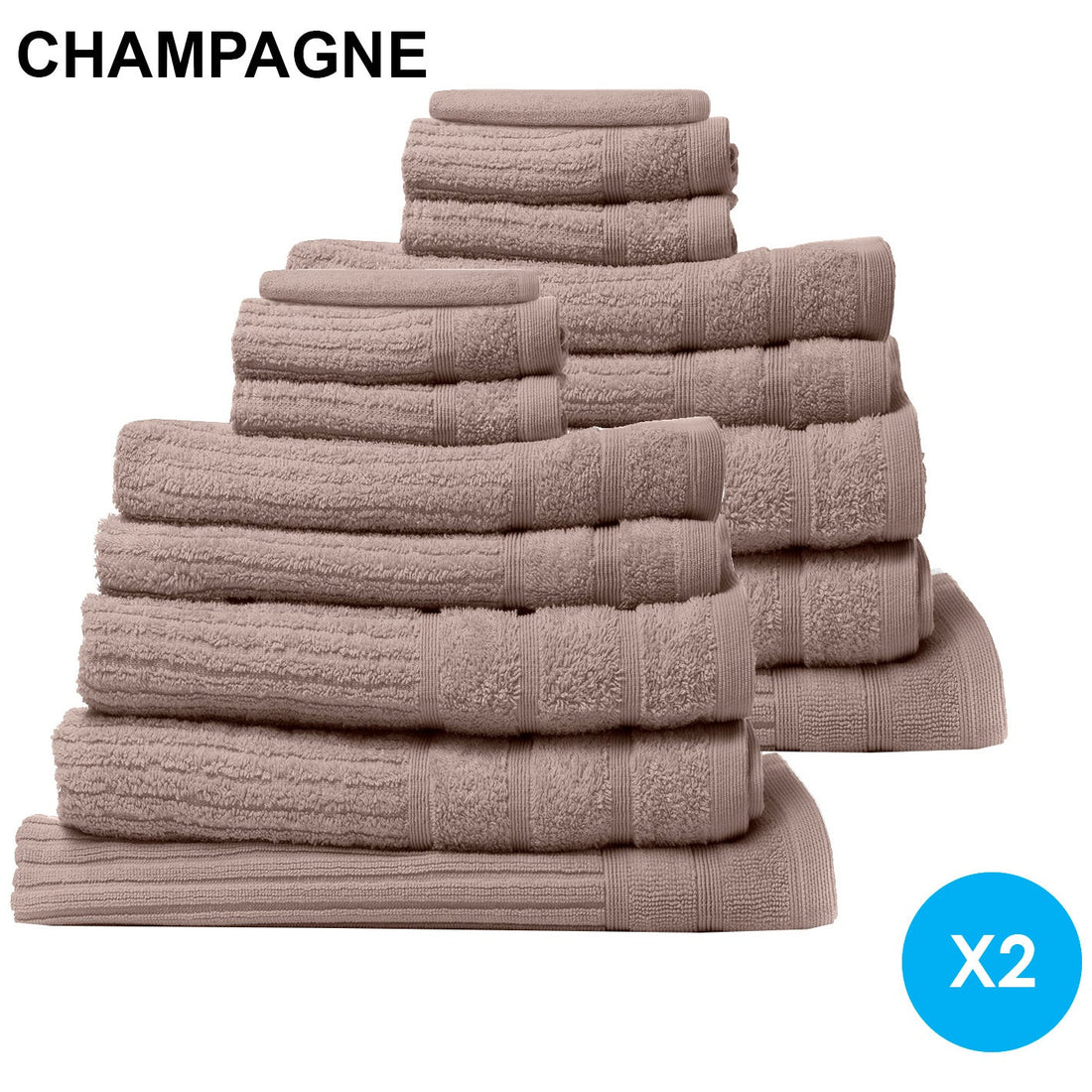 16 Piece Egyptian Cotton Eden Towel Set 600GSM - Champagne