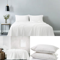 100% Cotton Vintage Sheet Set And 2 Duck Feather Down Pillows - White Queen