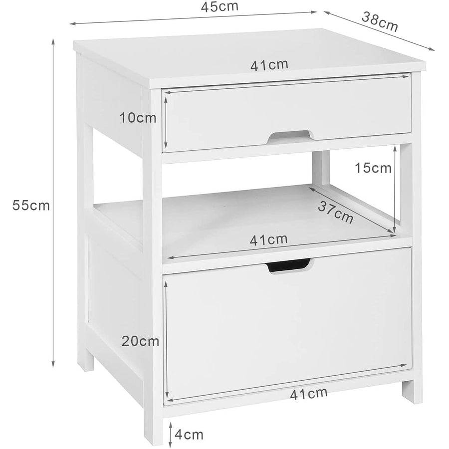 White Bedside Table with 2 Drawers