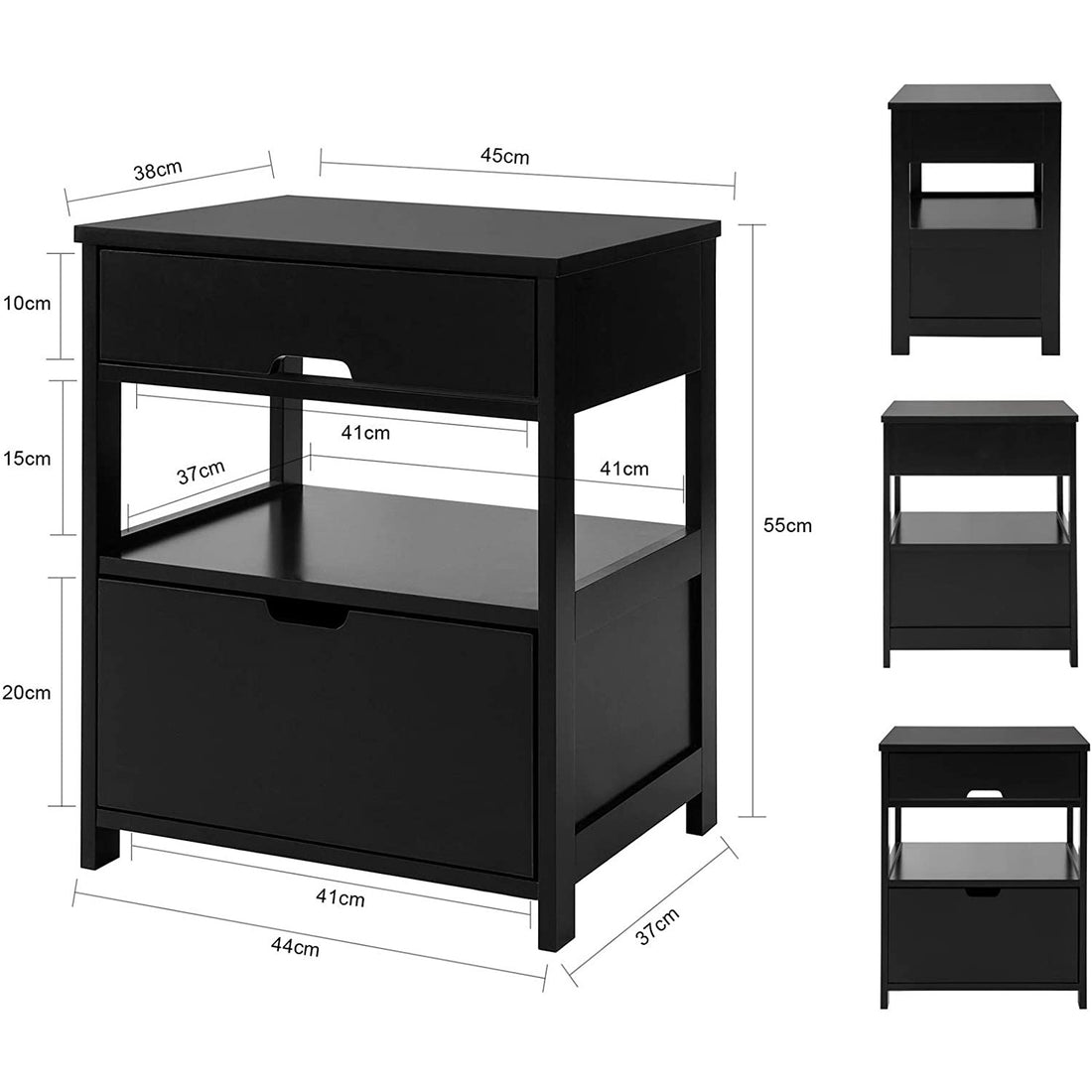 Black Bedside Table with 2 Drawers