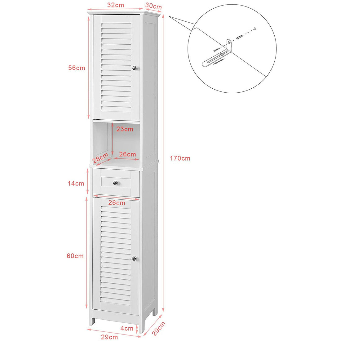 White Freestanding Tallboy Bathroom Cabinet