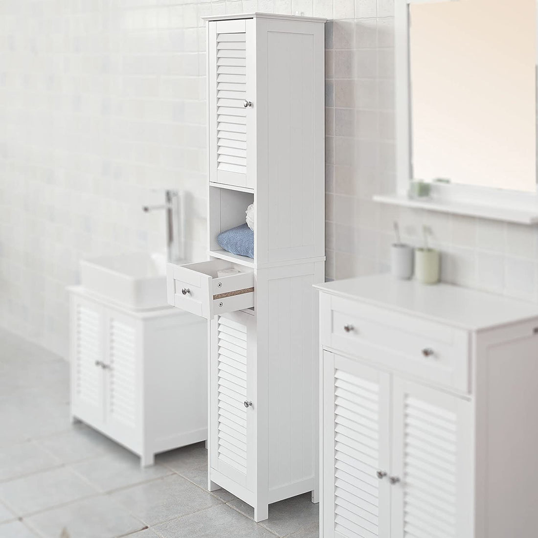 White Freestanding Tallboy Bathroom Cabinet