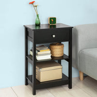 Black Bedside Table with 1 Drawer and 2 Shelves