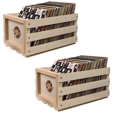 Twin Pack Crosley Vinyl LP Record Storage Crate Natural Wood