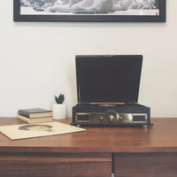 Vintage Wood Turntable with Bluetooth Speaker, AM/FM Radio