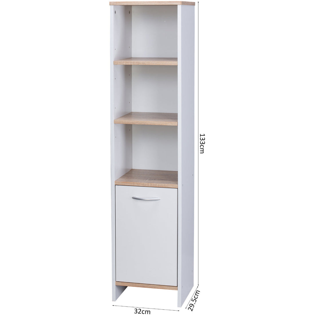 Alto Bathroom Tallboy Narrow High Cabinet With 1 Doors/3 Shelves - Oak/White