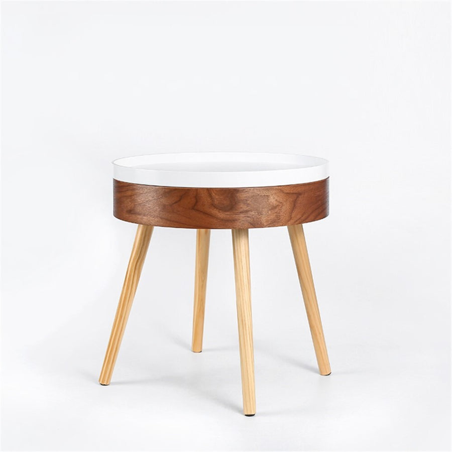 Fuzo Round Side Table With Serving Tray And Storage