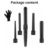 5 in 1 Hair Curler Wand Set Ceramic Styling Curling Iron Roller Barrel LED+Glove