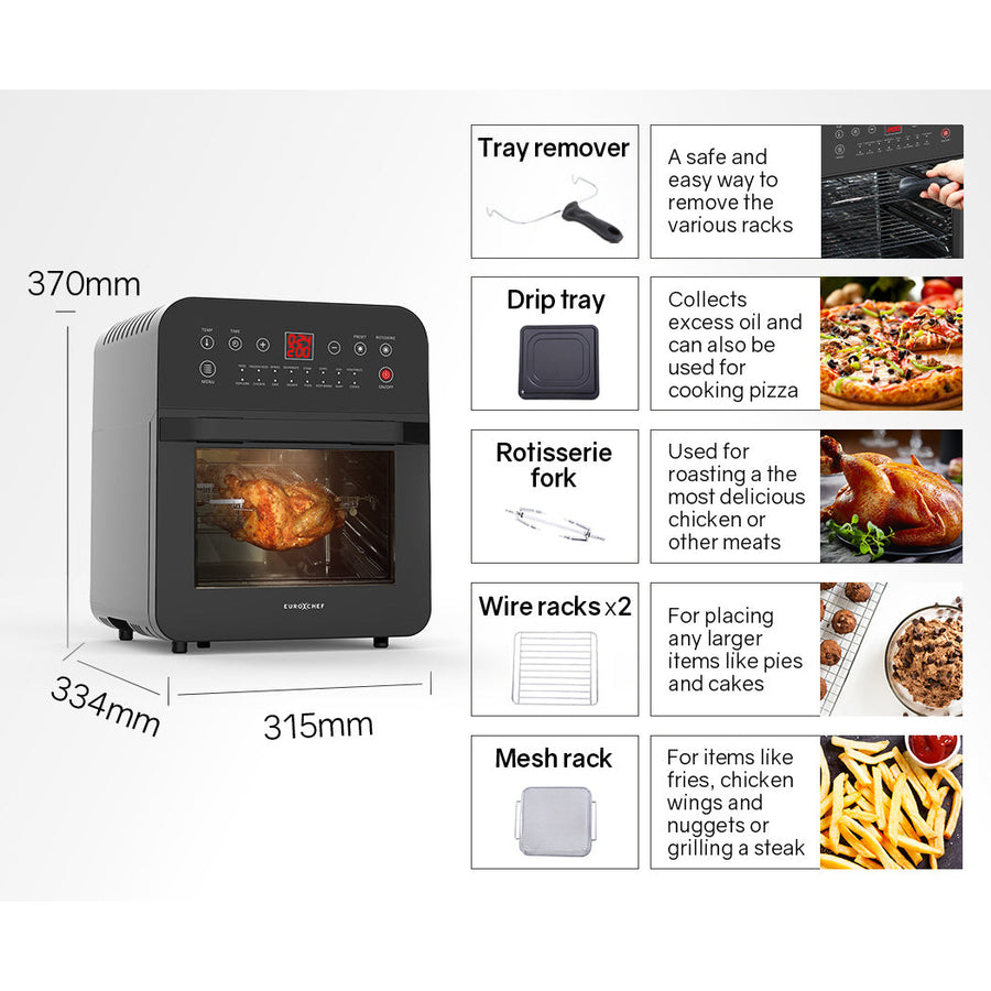 16L Air Fryer Electric Digital Airfryer Rotisserie Large Big Dry Black