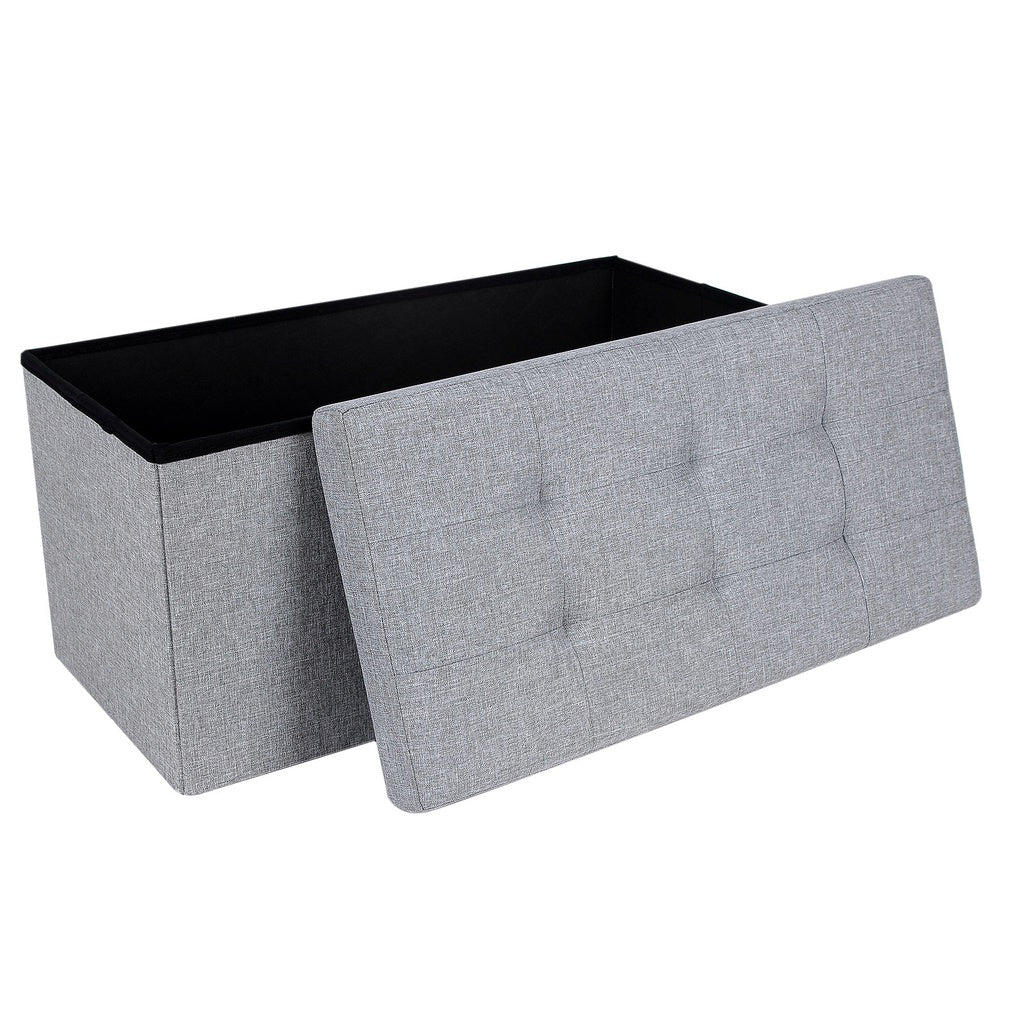 76cm Folding Storage Ottoman Bench Foot Rest Stool Light Gray