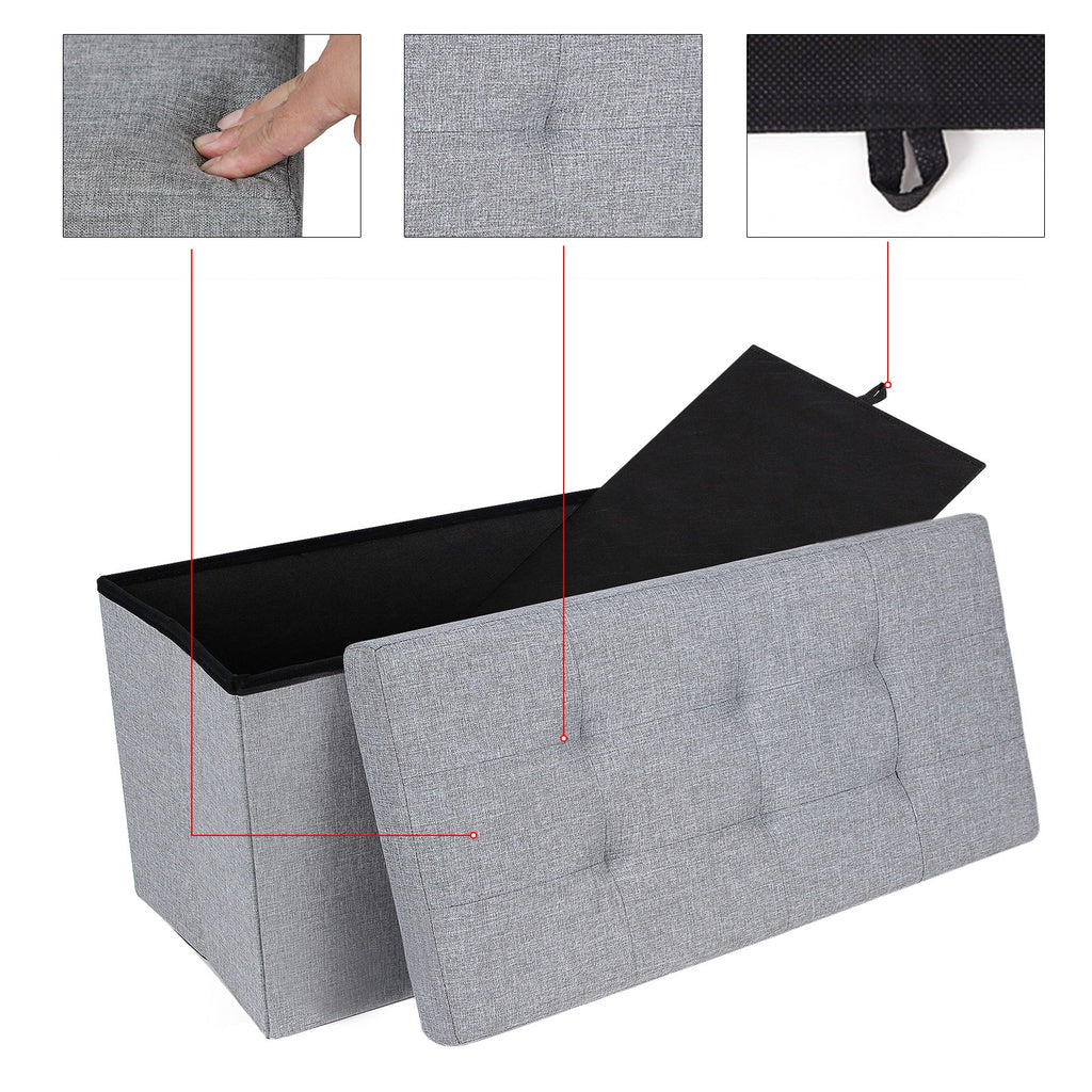 76cm Folding Storage Ottoman Bench Foot Rest Stool Light Gray