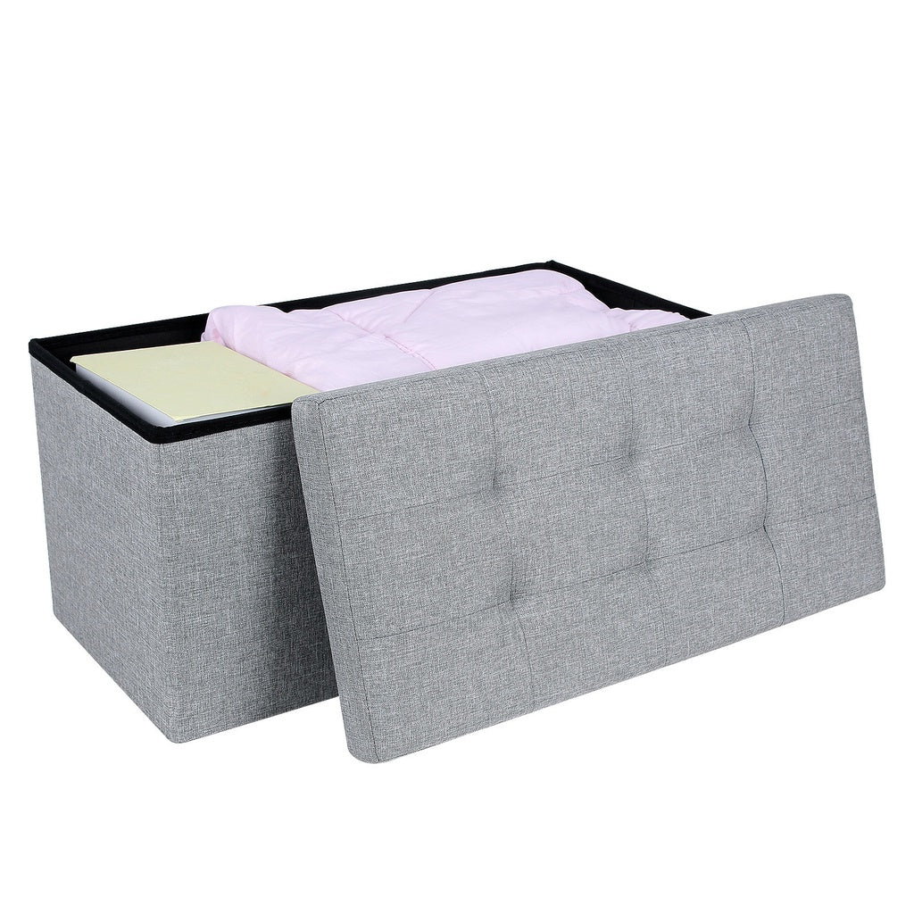 76cm Folding Storage Ottoman Bench Foot Rest Stool Light Gray