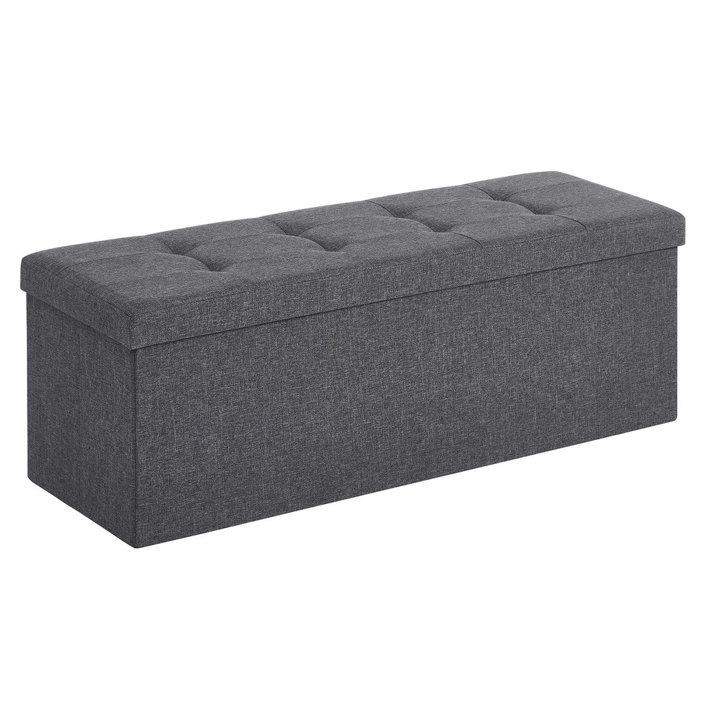 110cm Folding Storage Ottoman Bench Foot Rest Stool Dark Gray