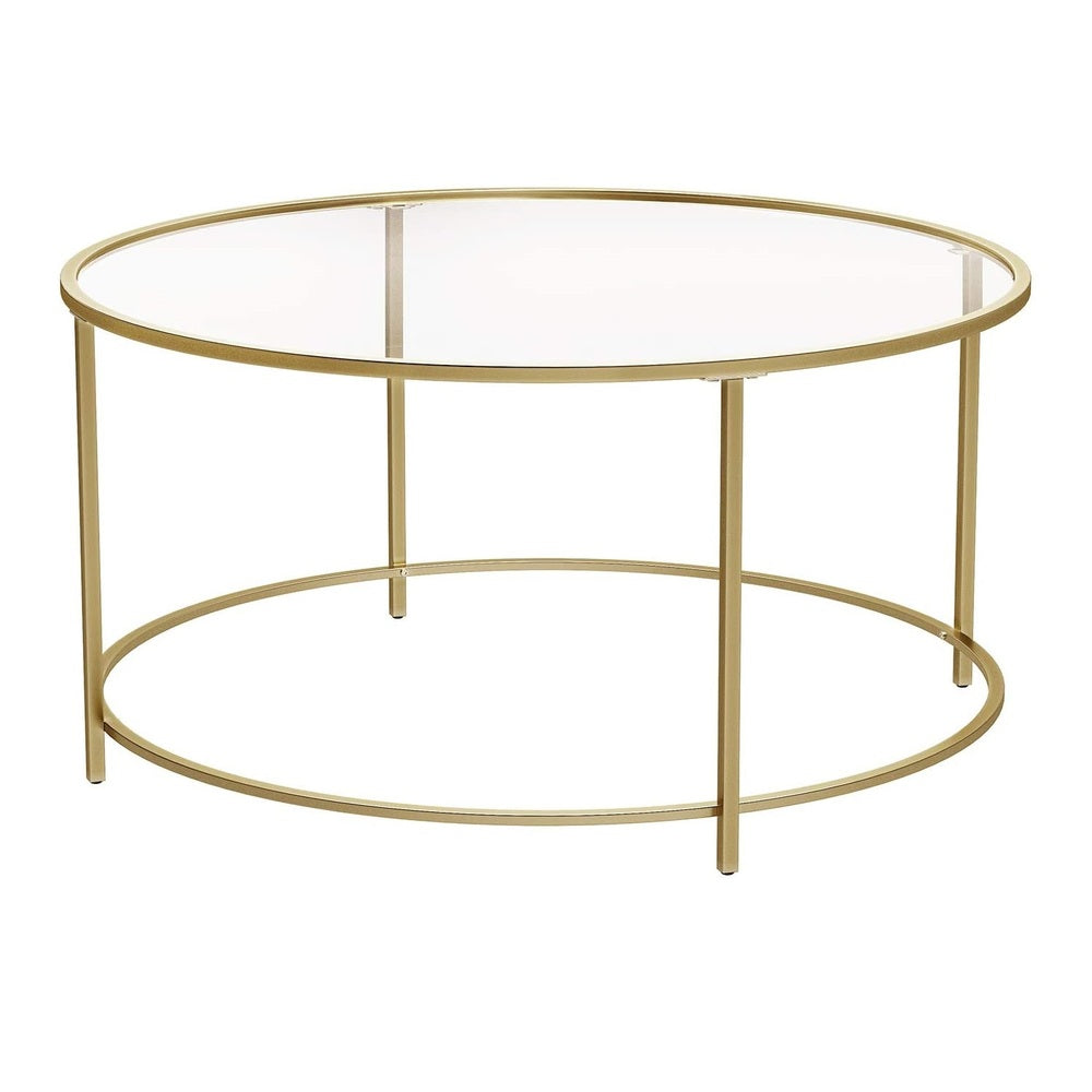 Round Coffee Table Glass Table with Steel Frame Gold LGT21G