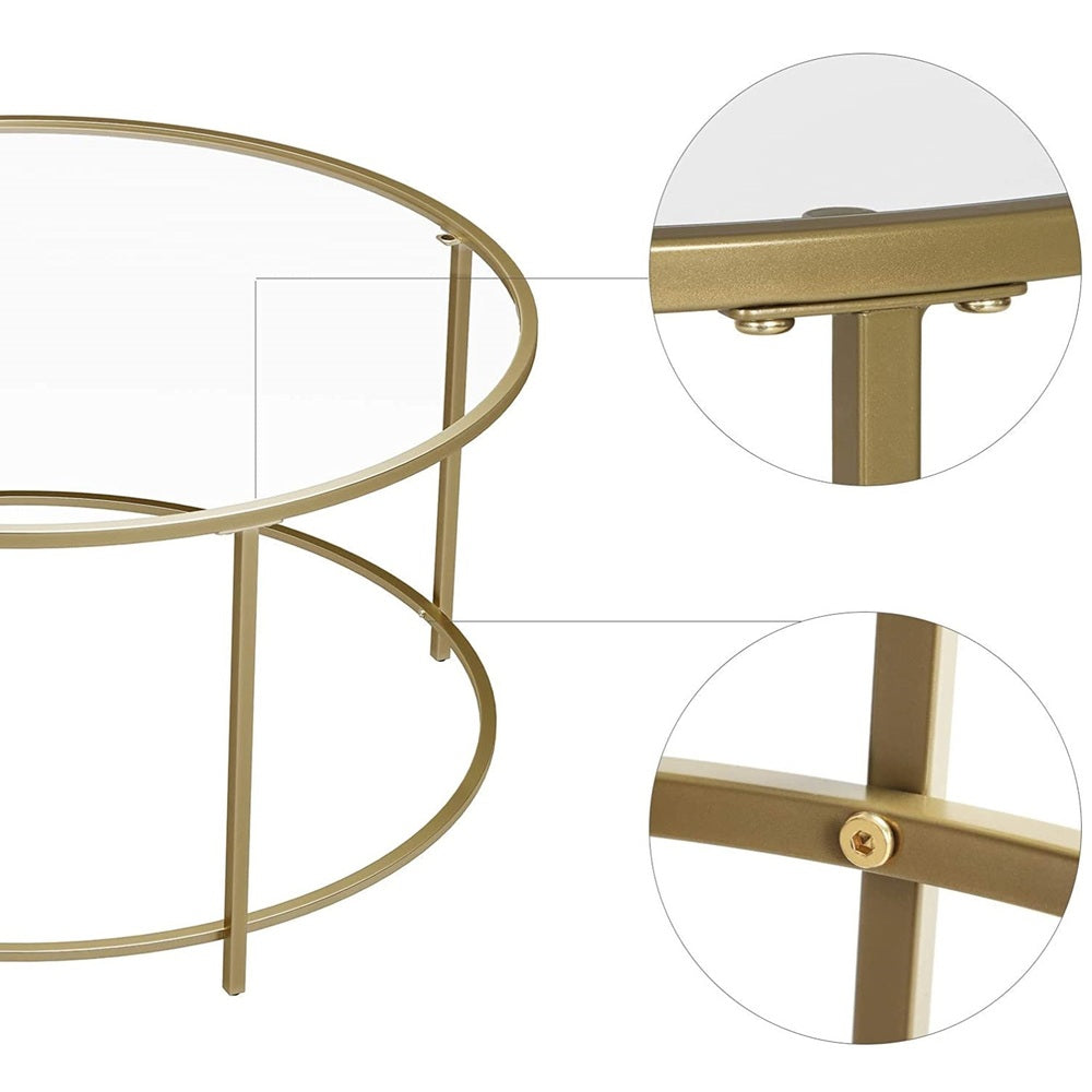 Round Coffee Table Glass Table with Steel Frame Gold LGT21G