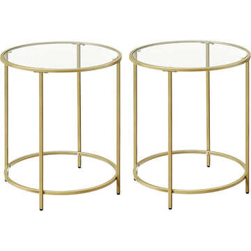 Round Side Tables Set of 2 Tempered Glass with Steel Frame Gold LGT037A61