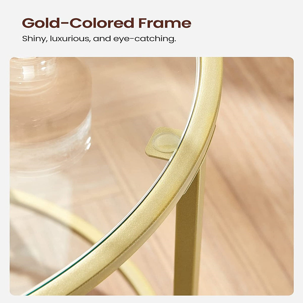 Round Side Tables Set of 2 Tempered Glass with Steel Frame Gold LGT037A61